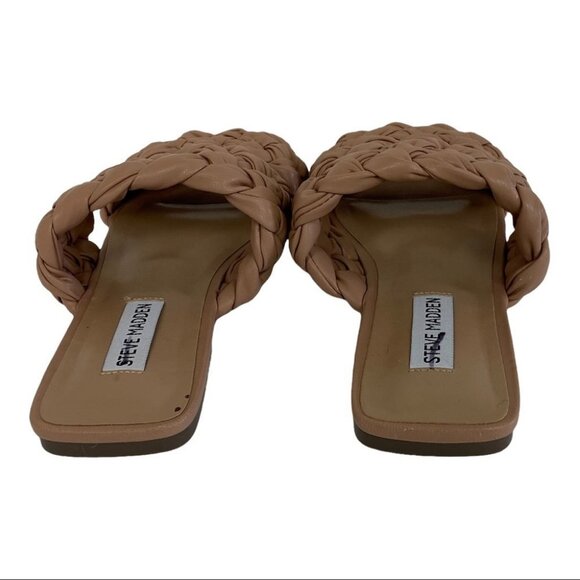 NEW Steve Madden Woven Sandals Slip On Slides Size 8.5‎ Nude Beige Tan Merrin - Picture 7 of 9